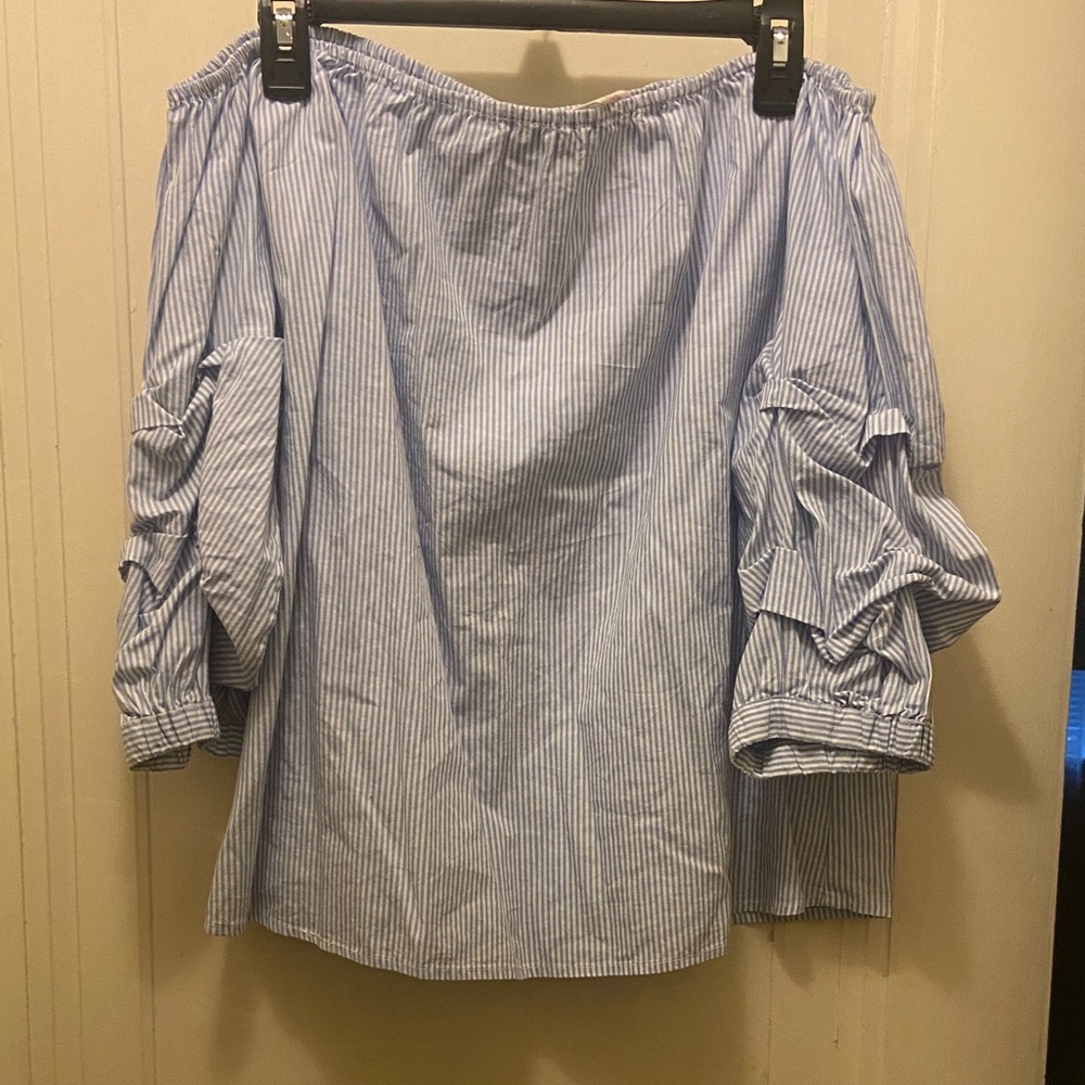 Elegant Blue Striped Off-Shoulder Blouse